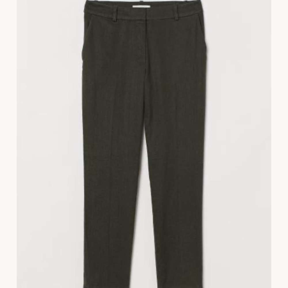 H&M linen blend Dark Khaki Green cropped slacks
